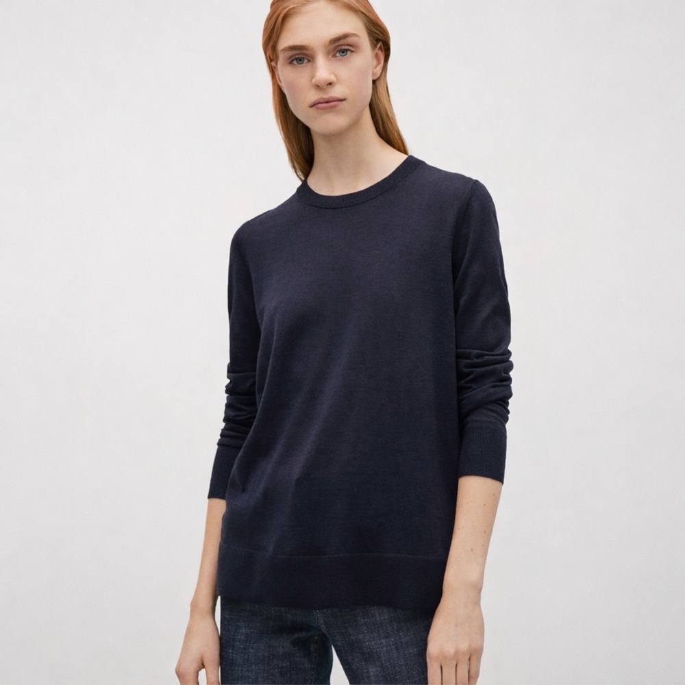 COS Cotton-Silk Crewneck Sweater | Navy Blue | XS